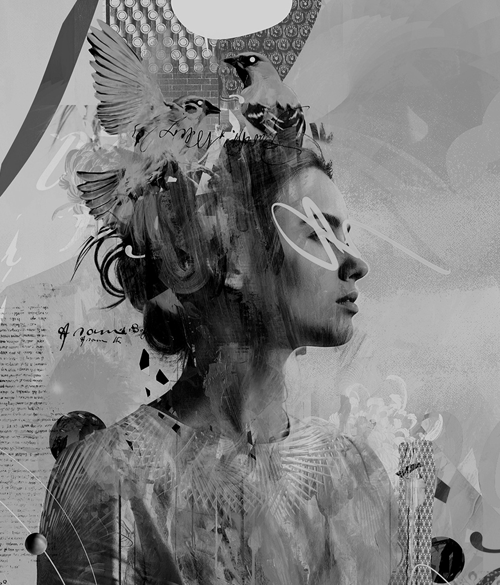 When Birds Make Their Nests on Women's Hair, digital illustration by Javier Casas Moscko